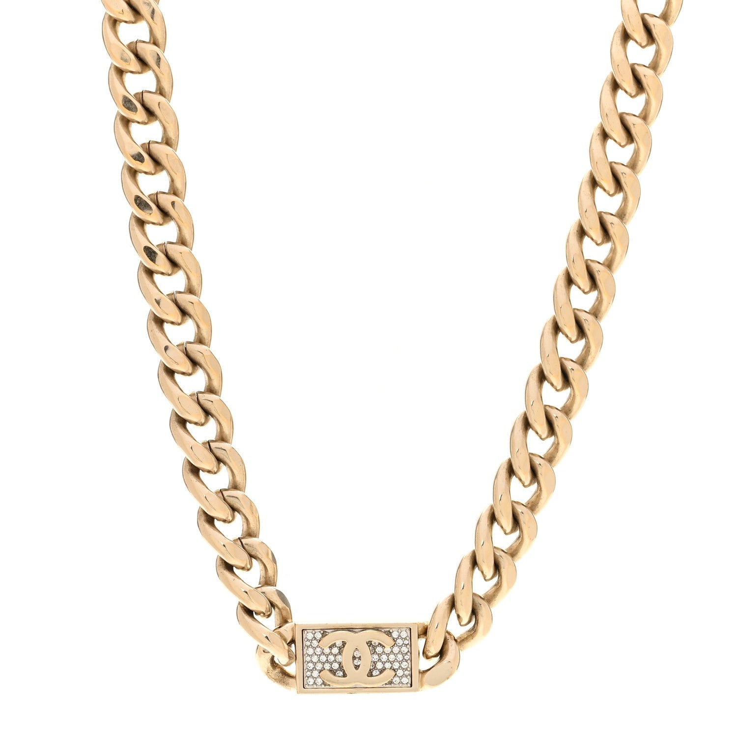 Chanel Crystal CC Chain Link Choker Necklace Gold 1 of 6