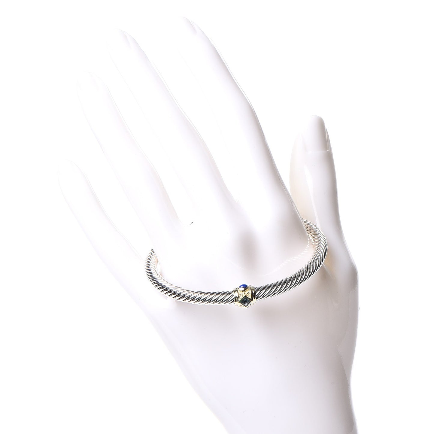Sterling Silver 14K Yellow Gold Blue Topaz Lapis Lazuli 5mm Cable Renaissance Station Bracelet