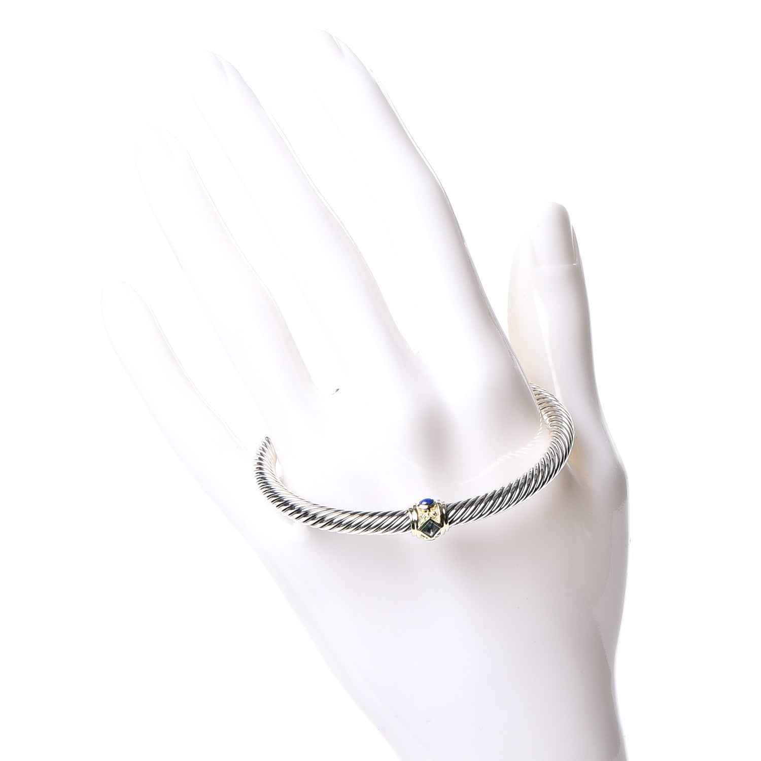 David Yurman Sterling Silver 14K Yellow Gold Blue Topaz Lapis Lazuli 5mm Cable Renaissance Station Bracelet 2 of 5