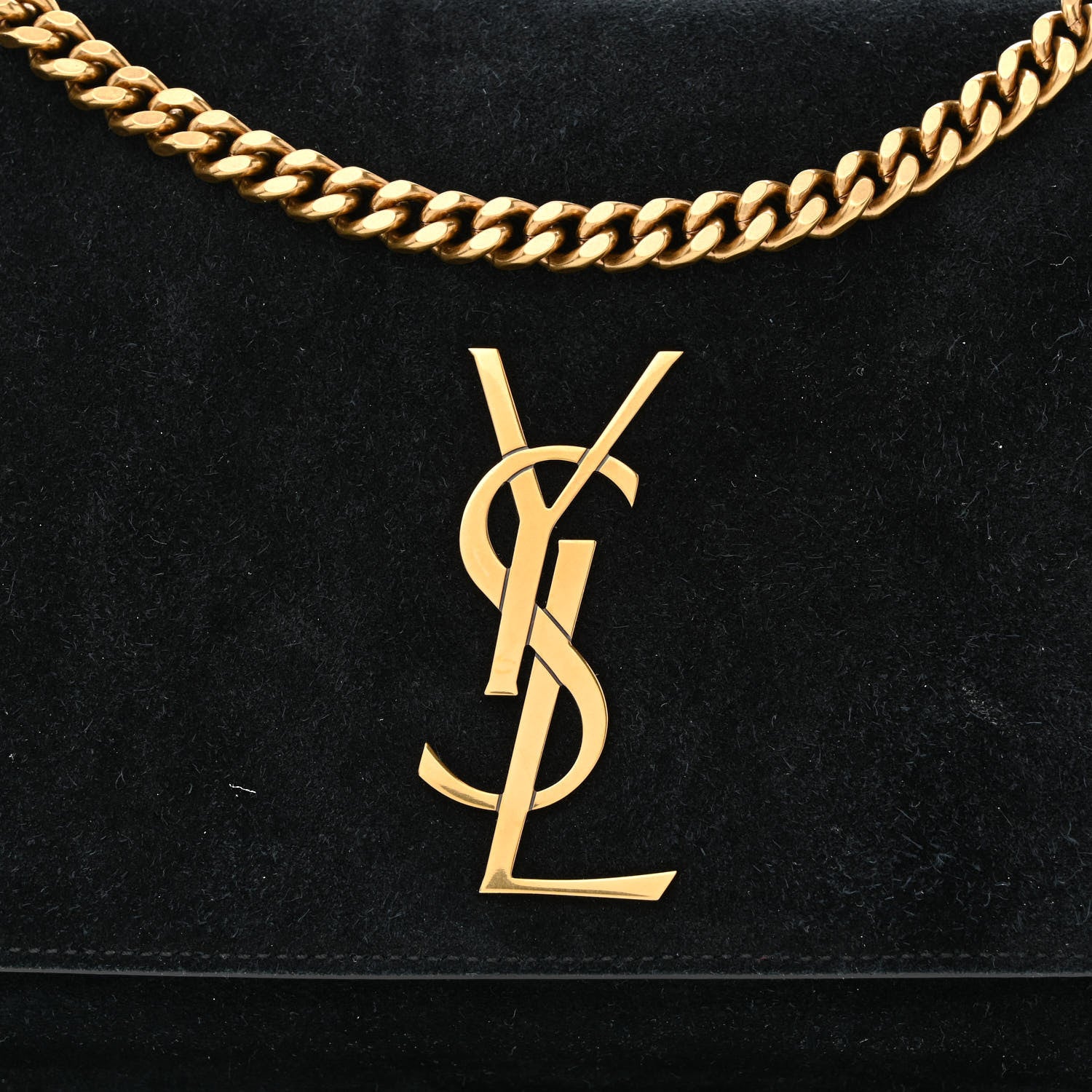 Saint Laurent Smooth Calfskin Suede Medium Reversible Monogram Kate Satchel Black 9 of 18