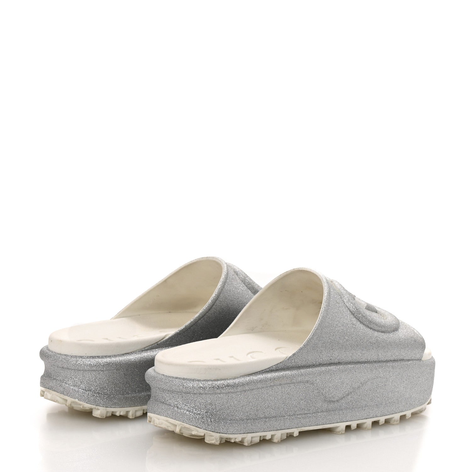 Gucci Glitter Rubber Womens Interlocking G Platform 42mm Slide Sandals 40 Silver 5 of 10