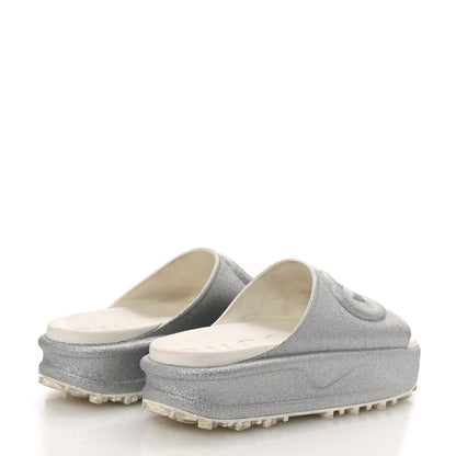 Gucci Glitter Rubber Womens Interlocking G Platform 42mm Slide Sandals 40 Silver 5 of 10