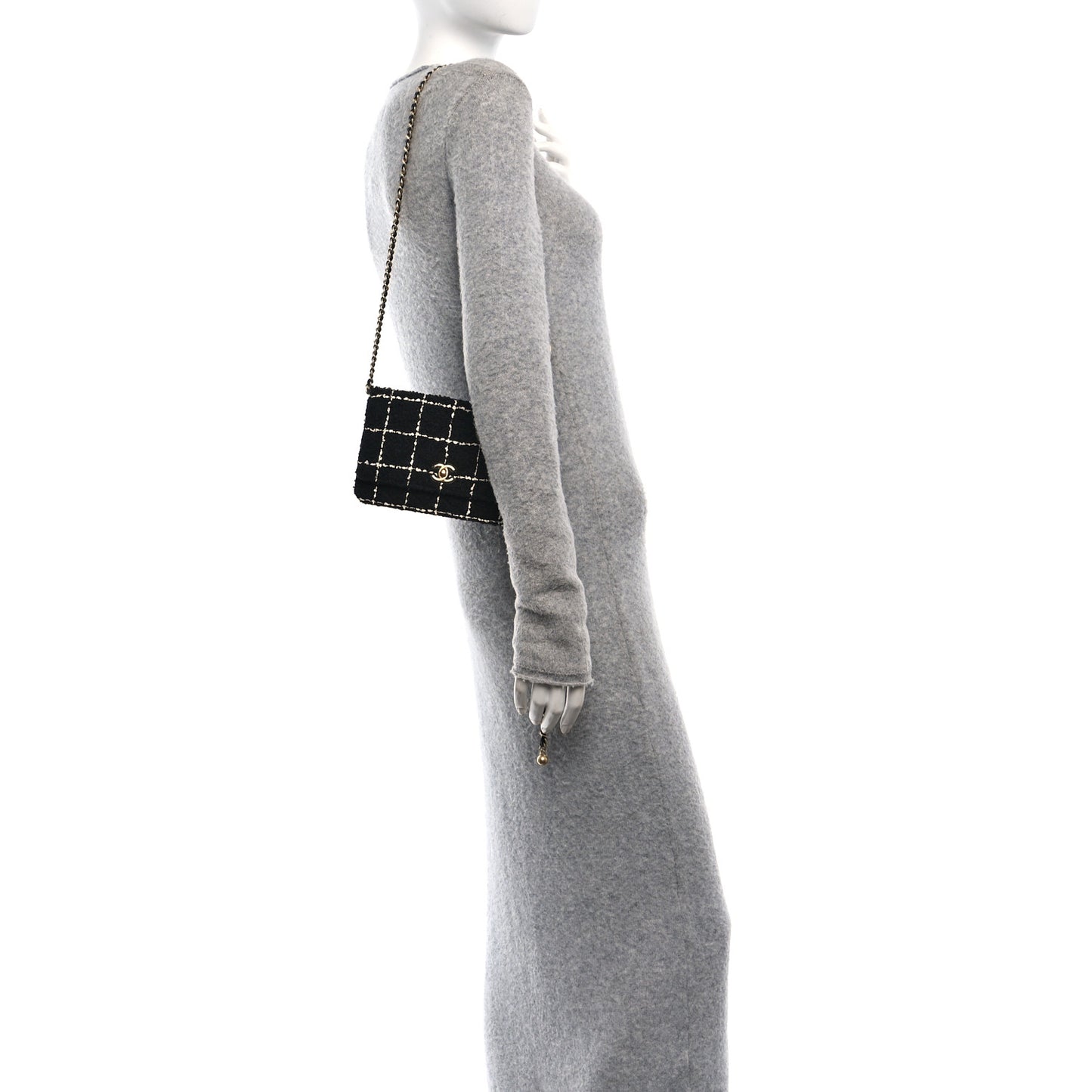 Tweed Quilted CC Pearl Crush Wallet On Chain WOC Black