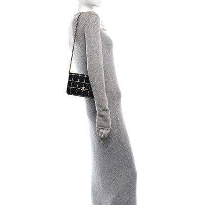 Chanel Tweed Quilted CC Pearl Crush Wallet On Chain WOC Black 2 of 15