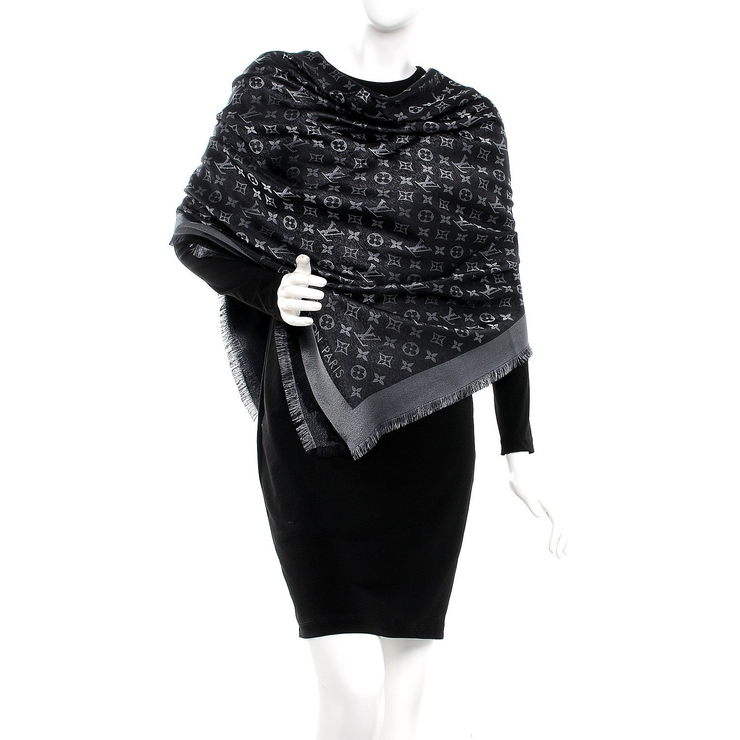 Louis Vuitton Silk Lurex Wool Monogram Shine Shawl Black 2 of 4