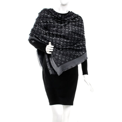 Louis Vuitton Silk Lurex Wool Monogram Shine Shawl Black 2 of 4