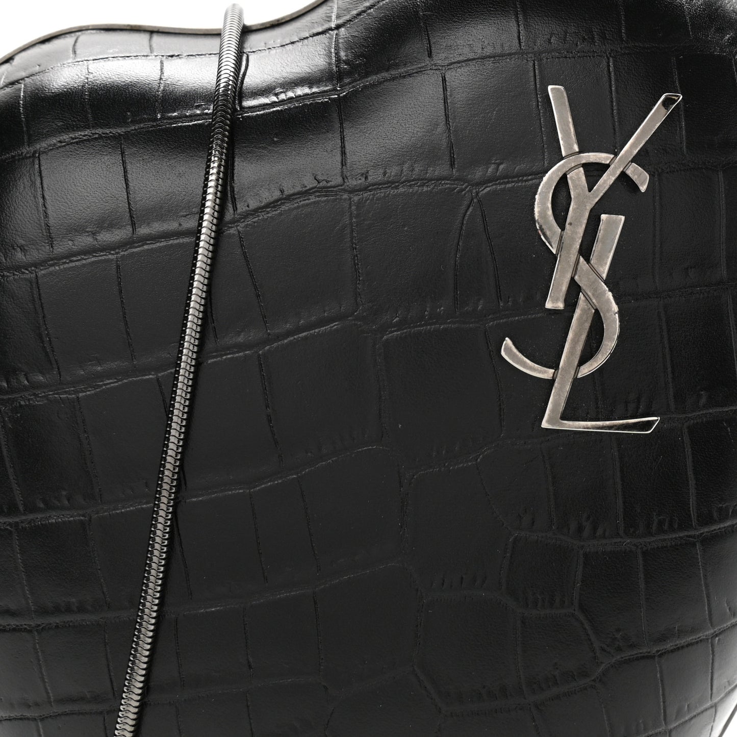 Calfskin Crocodile Embossed Monogram Love Box Bag Black