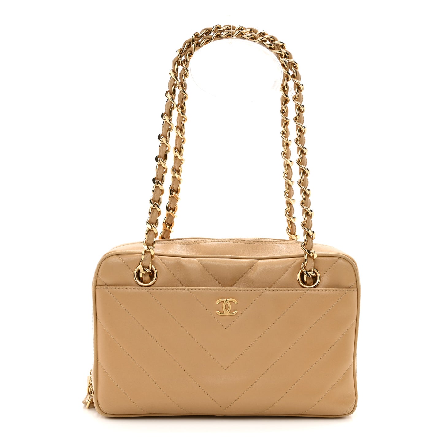 Lambskin Chevron Quilted Camera Case Beige