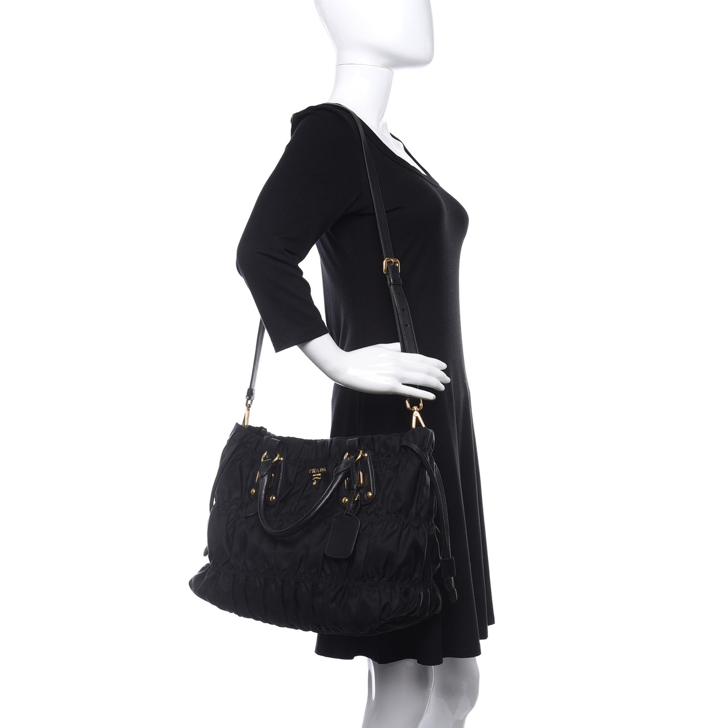 Tessuto Nylon Nappa Gaufre Shopping Satchel Black
