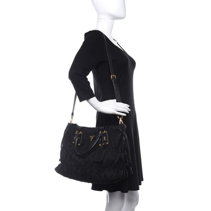 Prada Tessuto Nylon Nappa Gaufre Shopping Satchel Black 3 of 9
