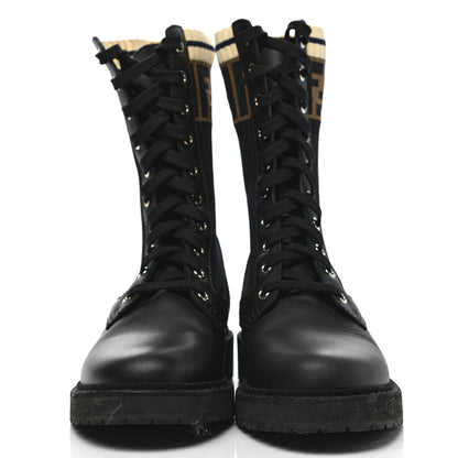 Fendi Calfskin Stretch Fabric Rockoko Biker Boots 36 Tobacco Black Marino 2 of 8