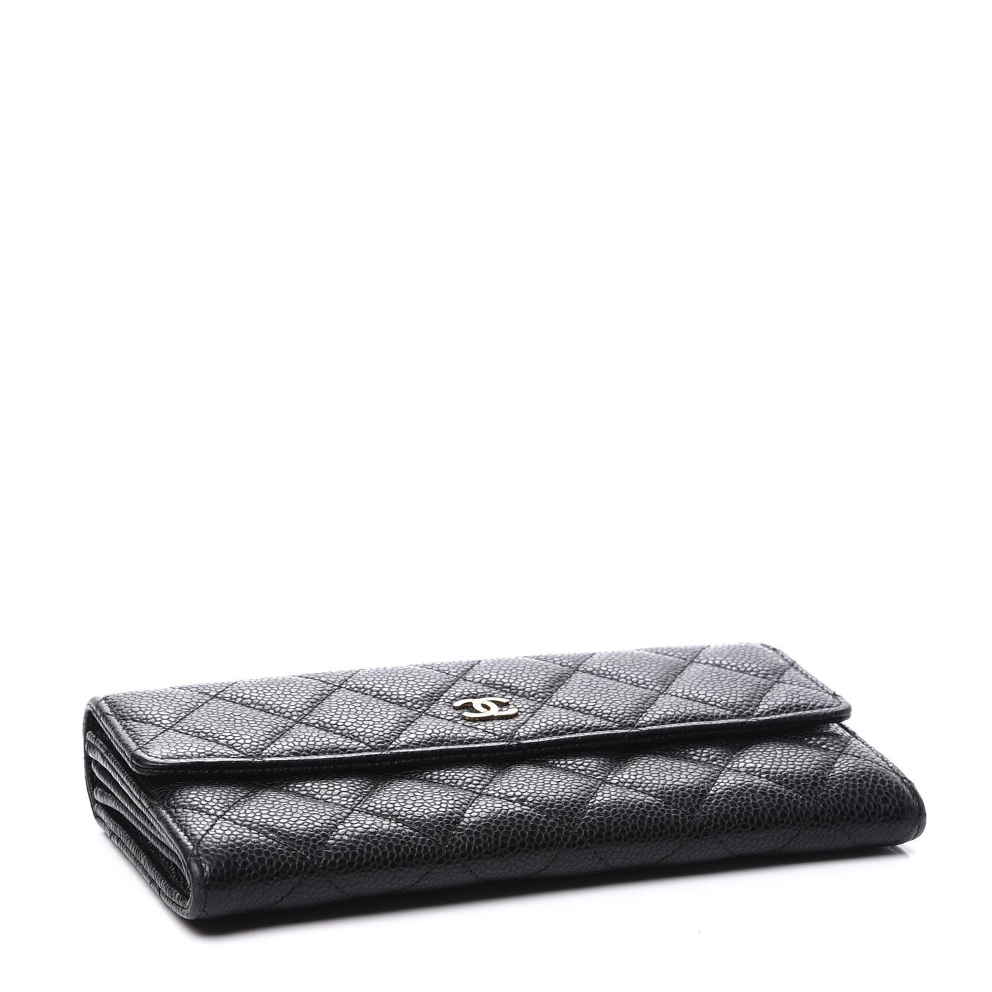 Caviar Quilted Large Gusset Flap Wallet Black
