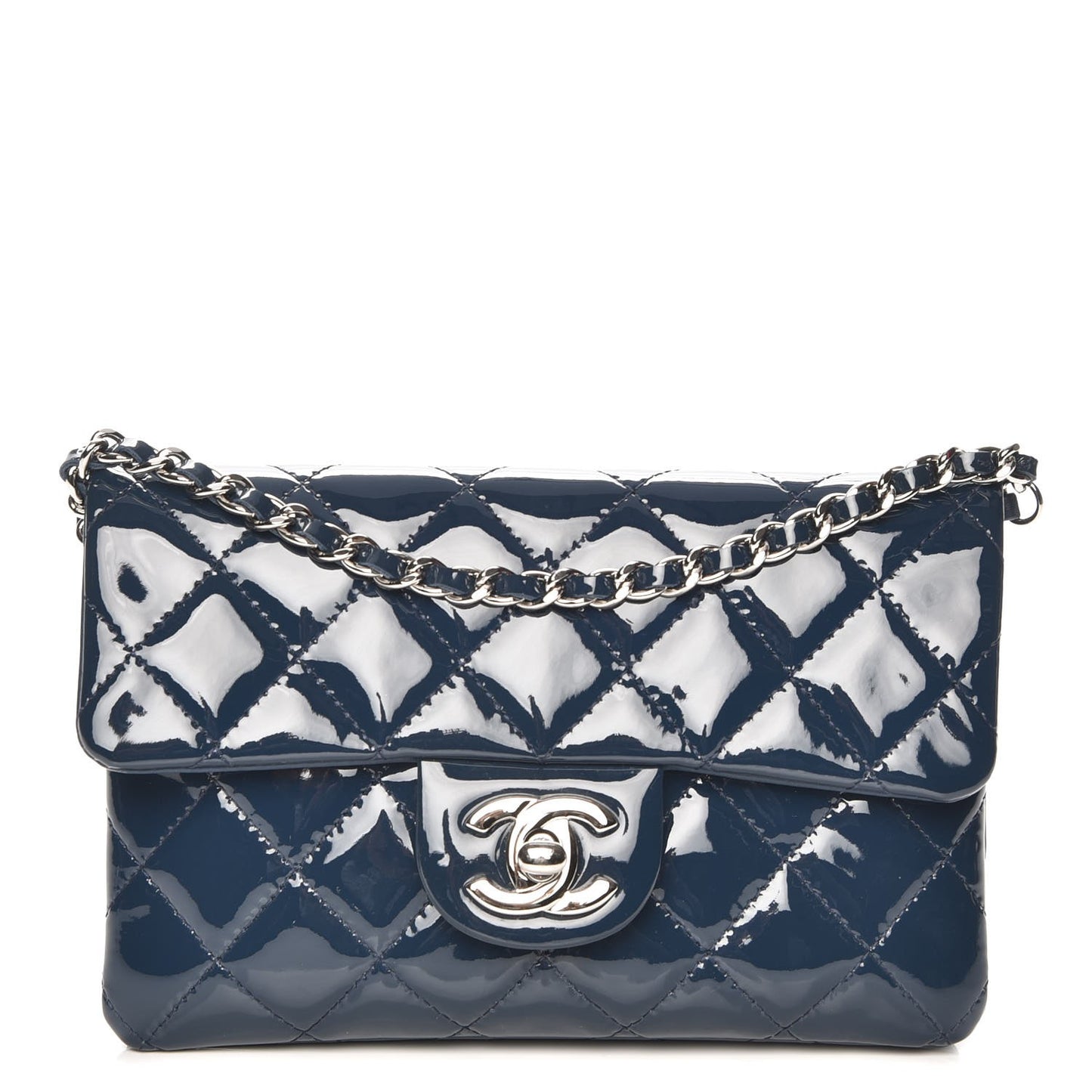 Patent Calfskin Mini Flap Crossbody Blue