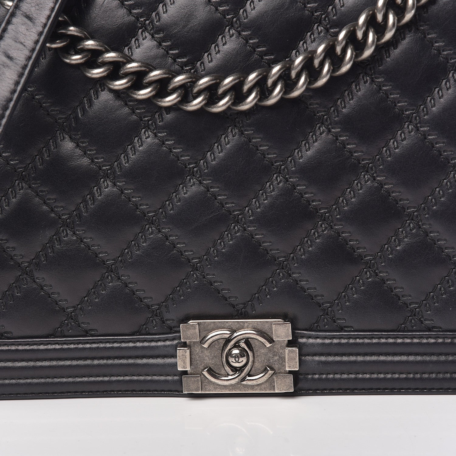 Chanel Calfskin Embossed Stitch Large Boy Flap Black 17 of 19
