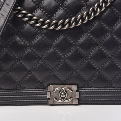 Chanel Calfskin Embossed Stitch Large Boy Flap Black 17 of 19