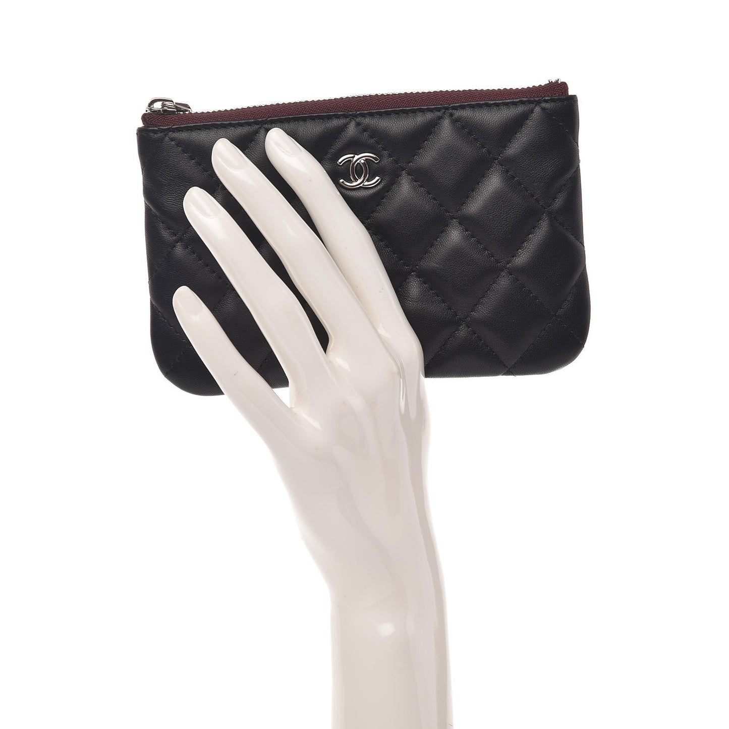 Lambskin Quilted Small Cosmetic Case Black
