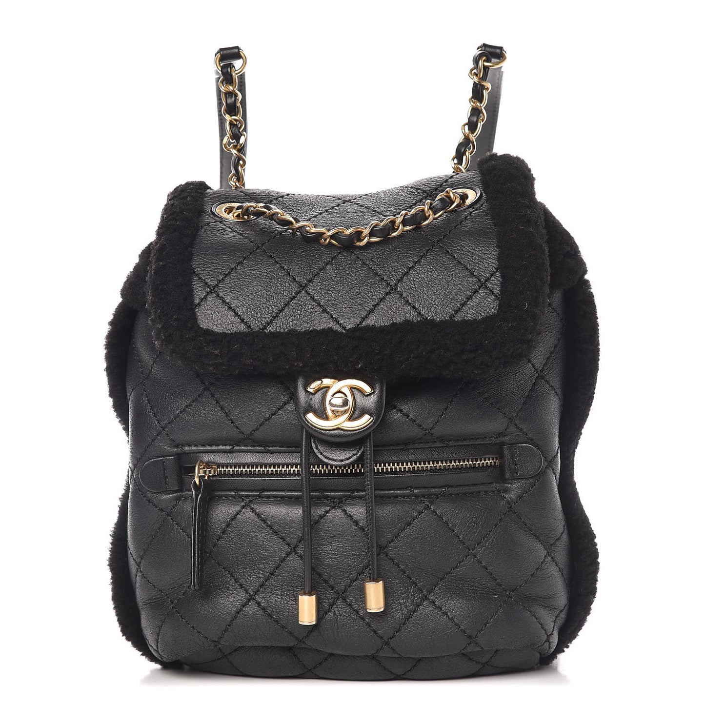 Lambskin Shearling Quilted CC Backpack Black