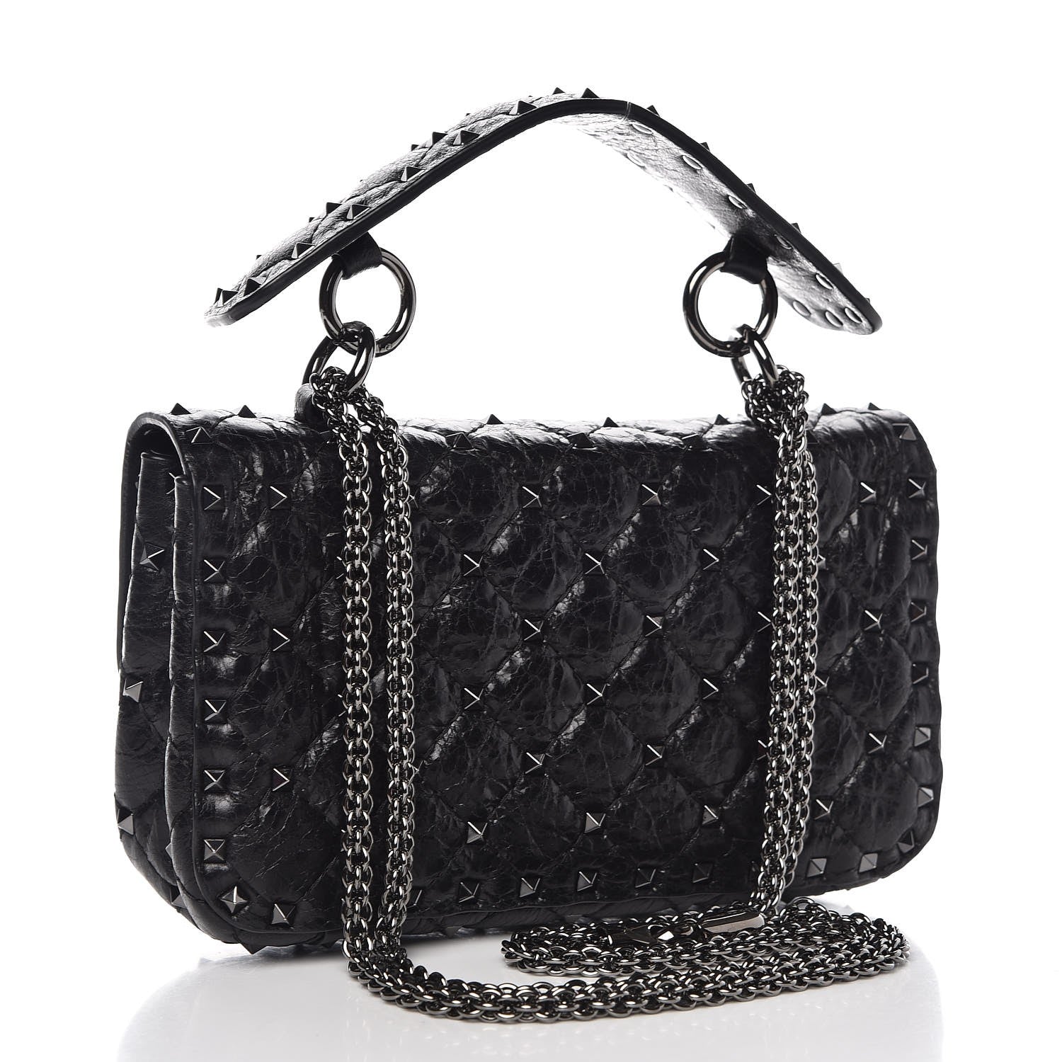 Valentino Garavani Craquele Nappa Small Rockstud Spike Shoulder Bag Black 3 of 8