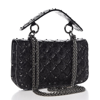 Valentino Garavani Craquele Nappa Small Rockstud Spike Shoulder Bag Black 3 of 8