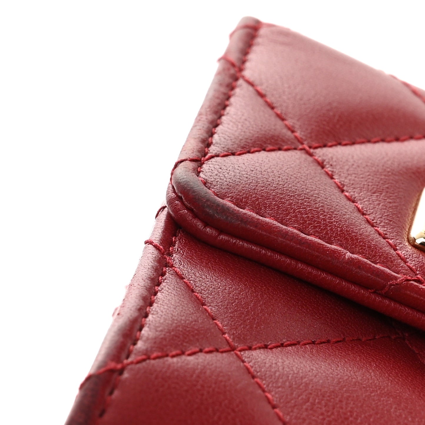 Lambskin Quilted Trendy CC Large Gusset Flap Wallet Dark Red