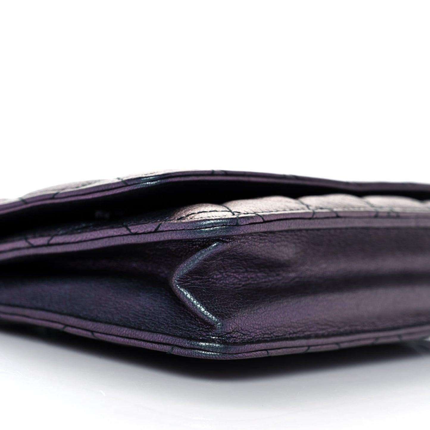 Iridescent Goatskin Quilted Wallet On Chain WOC Purple