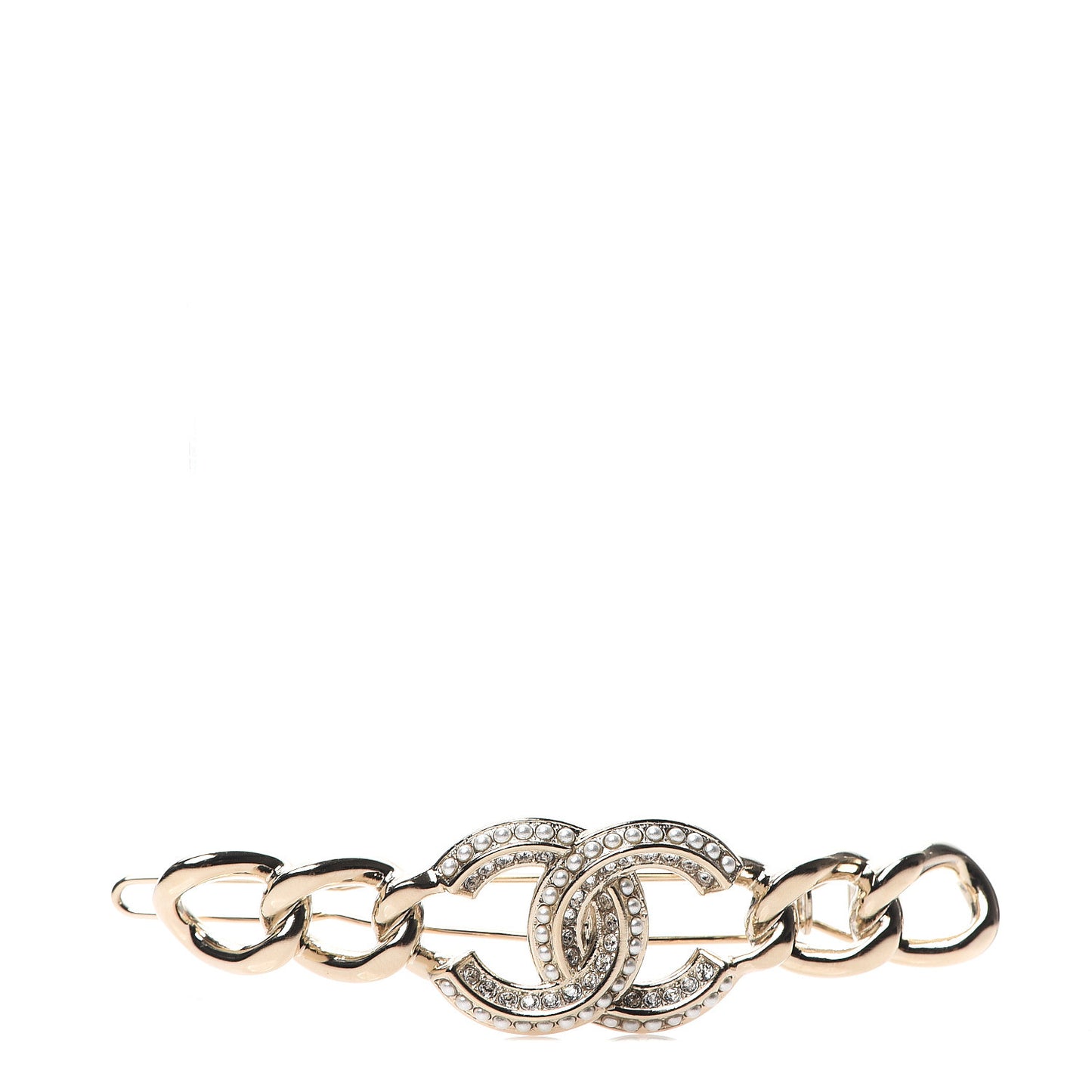 Pearl Crystal Chain CC Hair Clip Barrette Gold