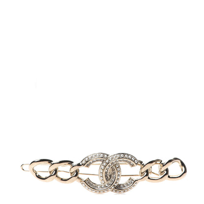 Chanel Pearl Crystal Chain CC Hair Clip Barrette Gold 1 of 4