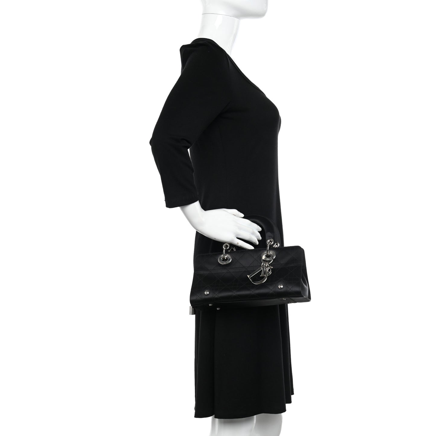Satin Cannage Stitched Small East West Lady Dior Black