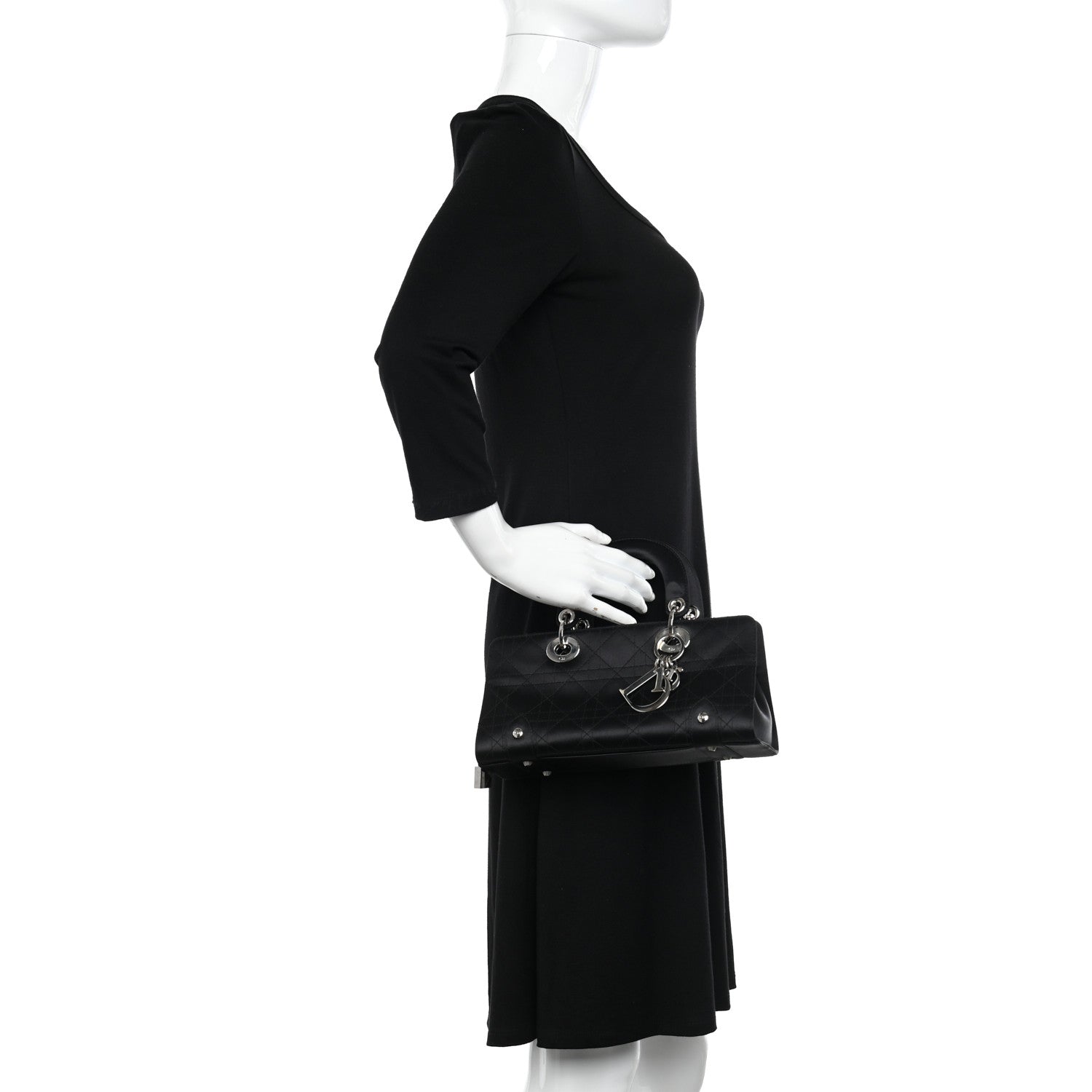 Christian Dior Satin Cannage Stitched Small East West Lady Dior Black 2 of 10