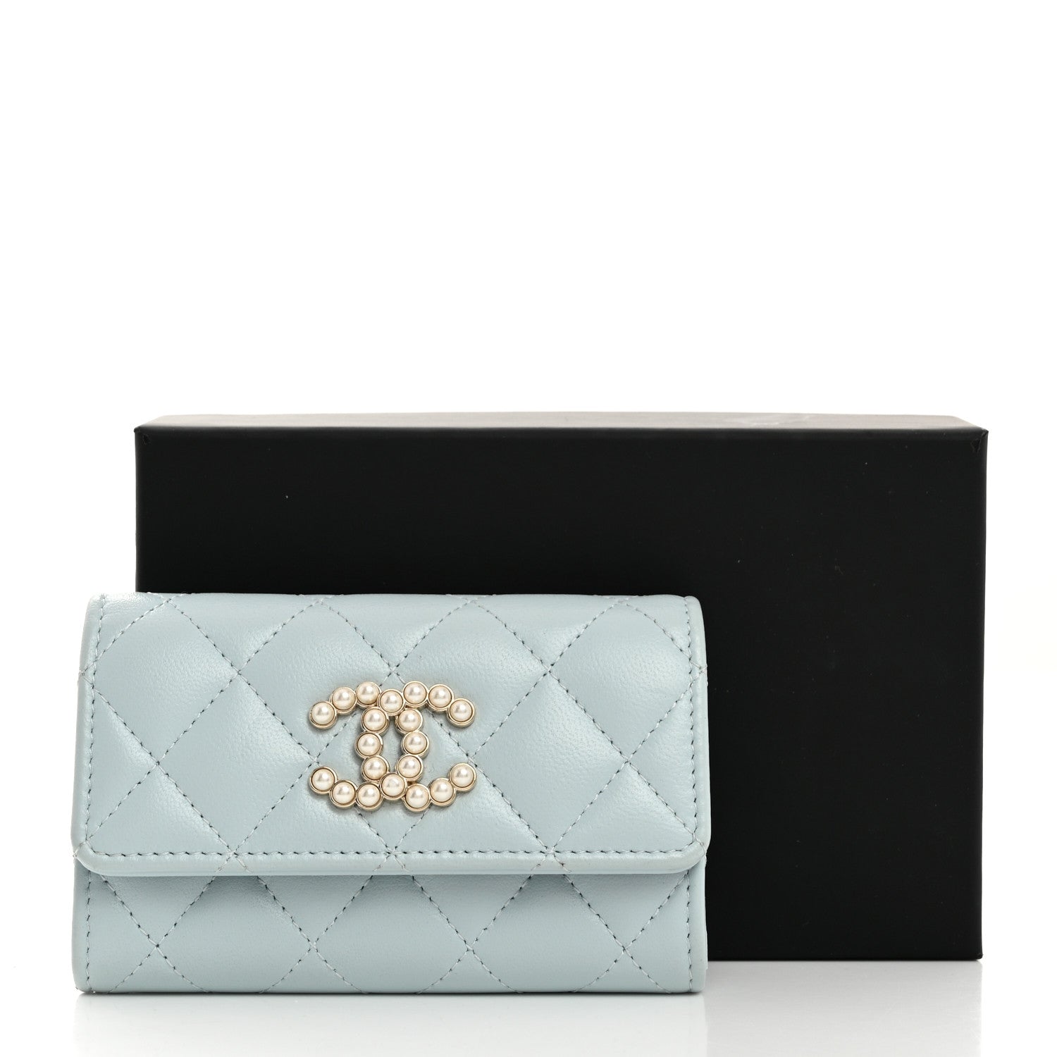 Chanel Lambskin Quilted Pearl CC Chanel Flap Card Holder Light Blue 9 of 9