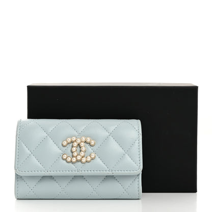 Chanel Lambskin Quilted Pearl CC Chanel Flap Card Holder Light Blue 9 of 9
