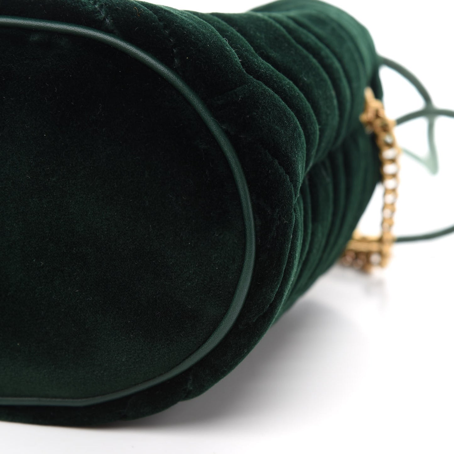 Velvet Matelasse Mini GG Marmont 2.0 Bucket Bag Dark Green