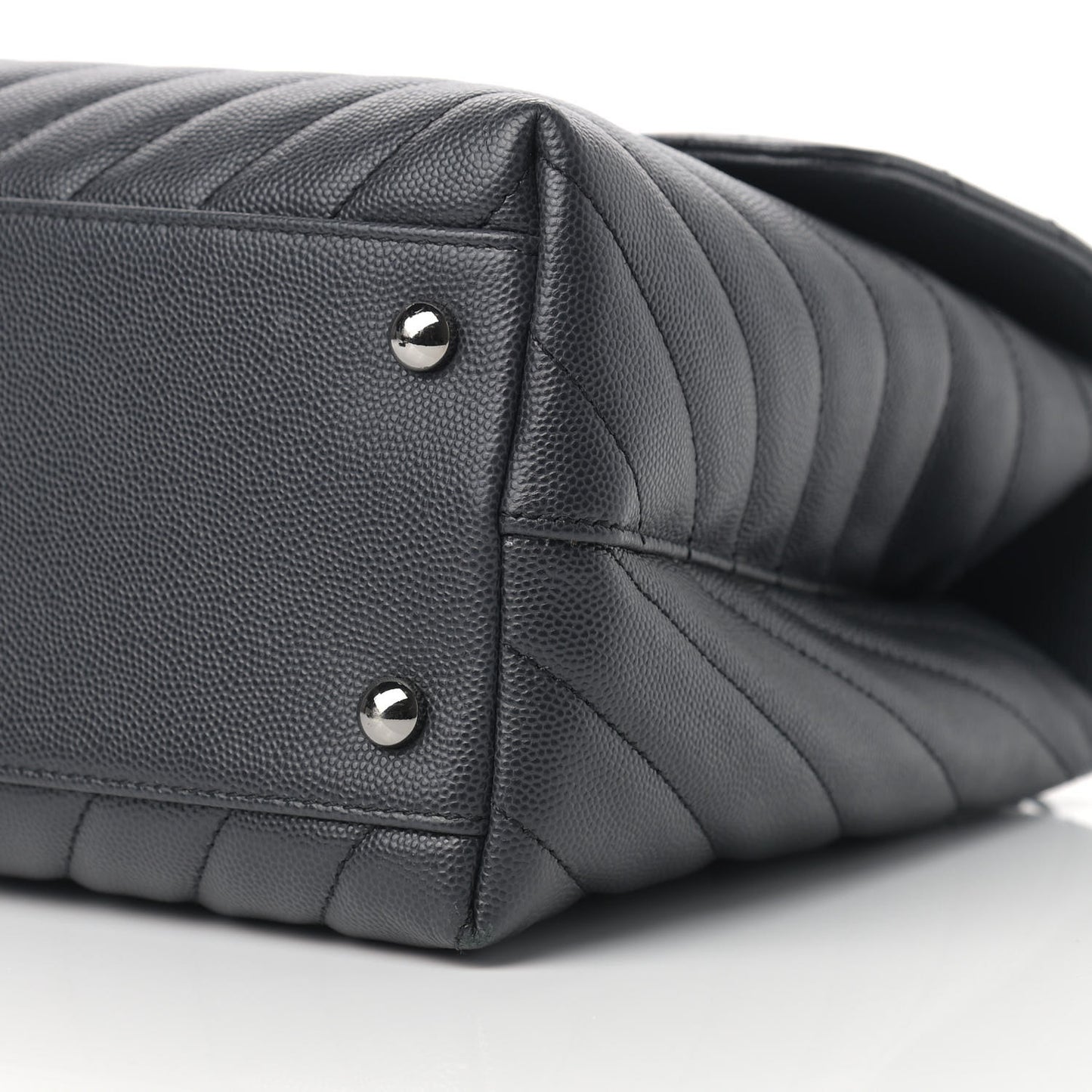 Caviar Chevron Quilted Medium Coco Handle Flap Dark Grey