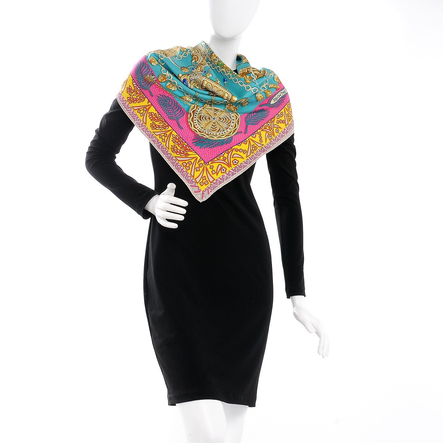 Hermes Silk Zenobie Reine De Palmyre Scarf 90 Vert d'Eau Rose Jaune Vif 2 of 6