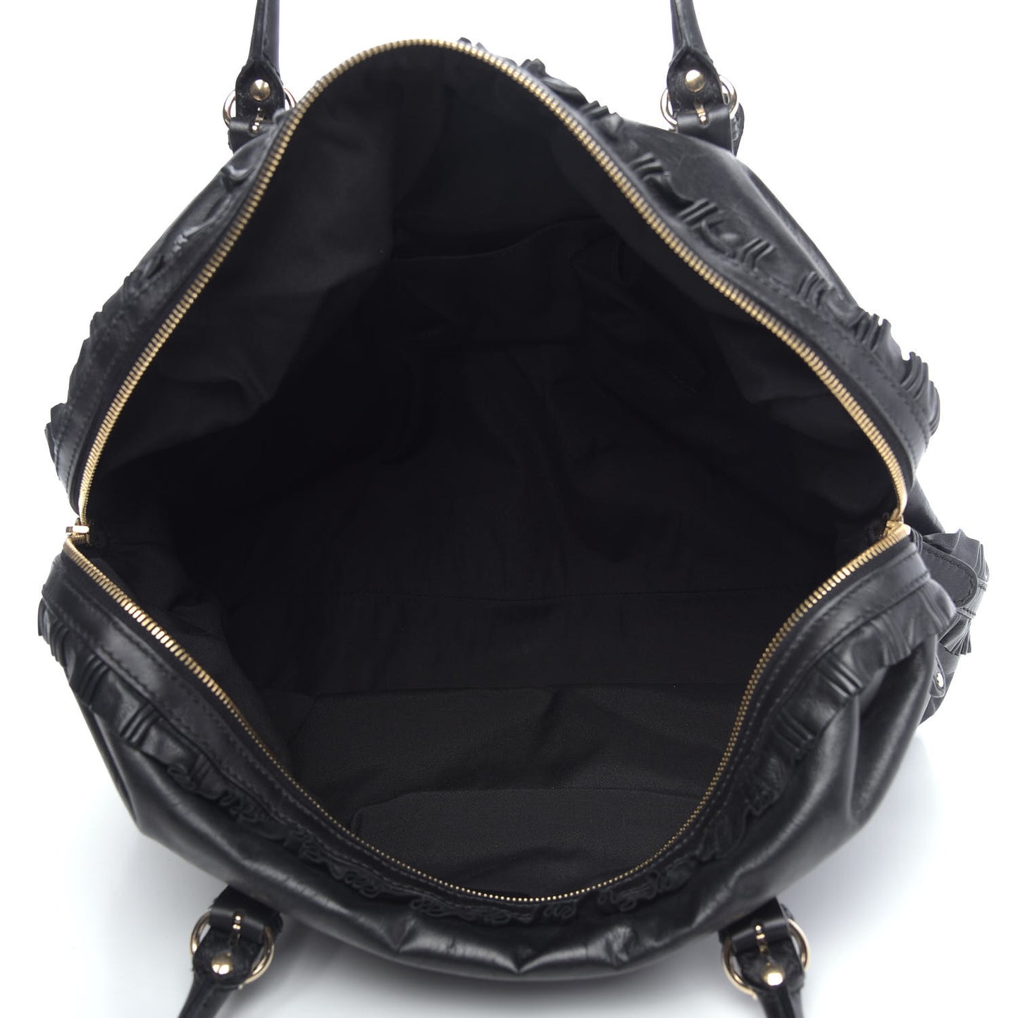 Calfskin Ruffle Medium Sabrina Boston Tote Black