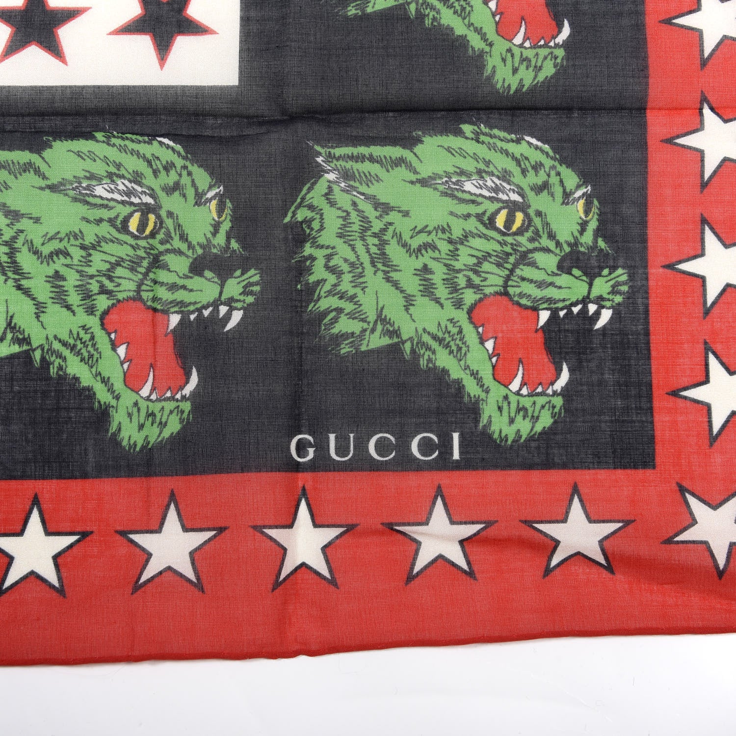 Gucci Cotton Square Scarf Red Green 2 of 3