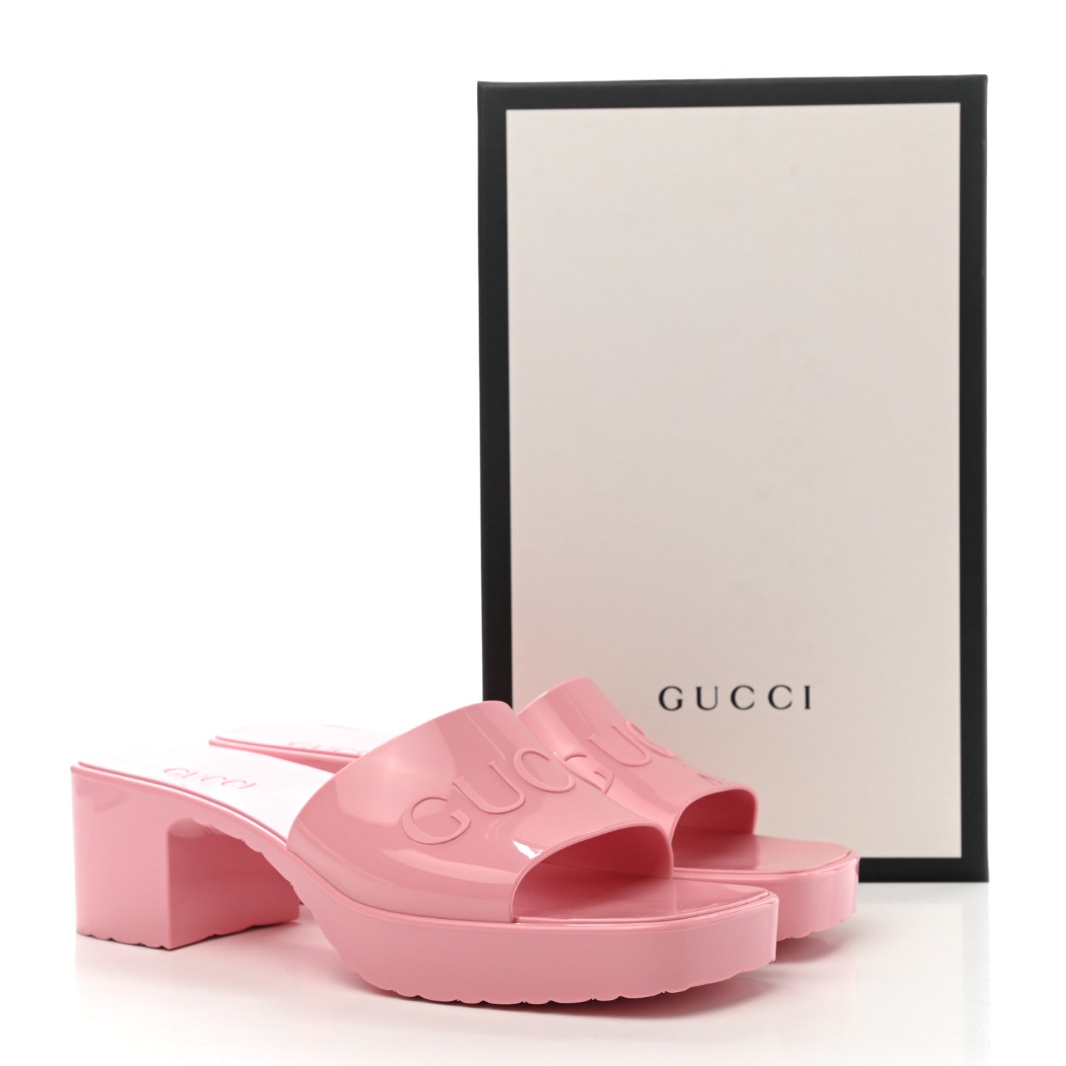 Gucci Rubber Gucci Logo Womens Platform 20/60mm Slide Sandals 40 Wild Rose 8 of 8