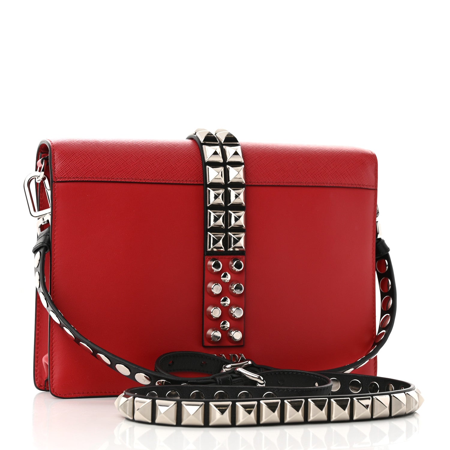 Prada Saffiano City Calfskin Studded Large Elektra Shoulder Bag Fuoco Black 3 of 10