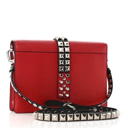 Prada Saffiano City Calfskin Studded Large Elektra Shoulder Bag Fuoco Black 3 of 10