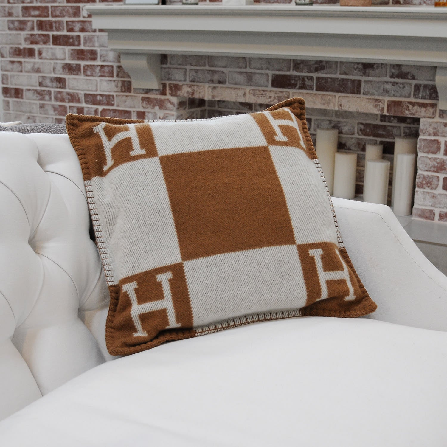 Hermes Wool Cashmere Avalon Pillow PM Ecru Camel 2 of 5
