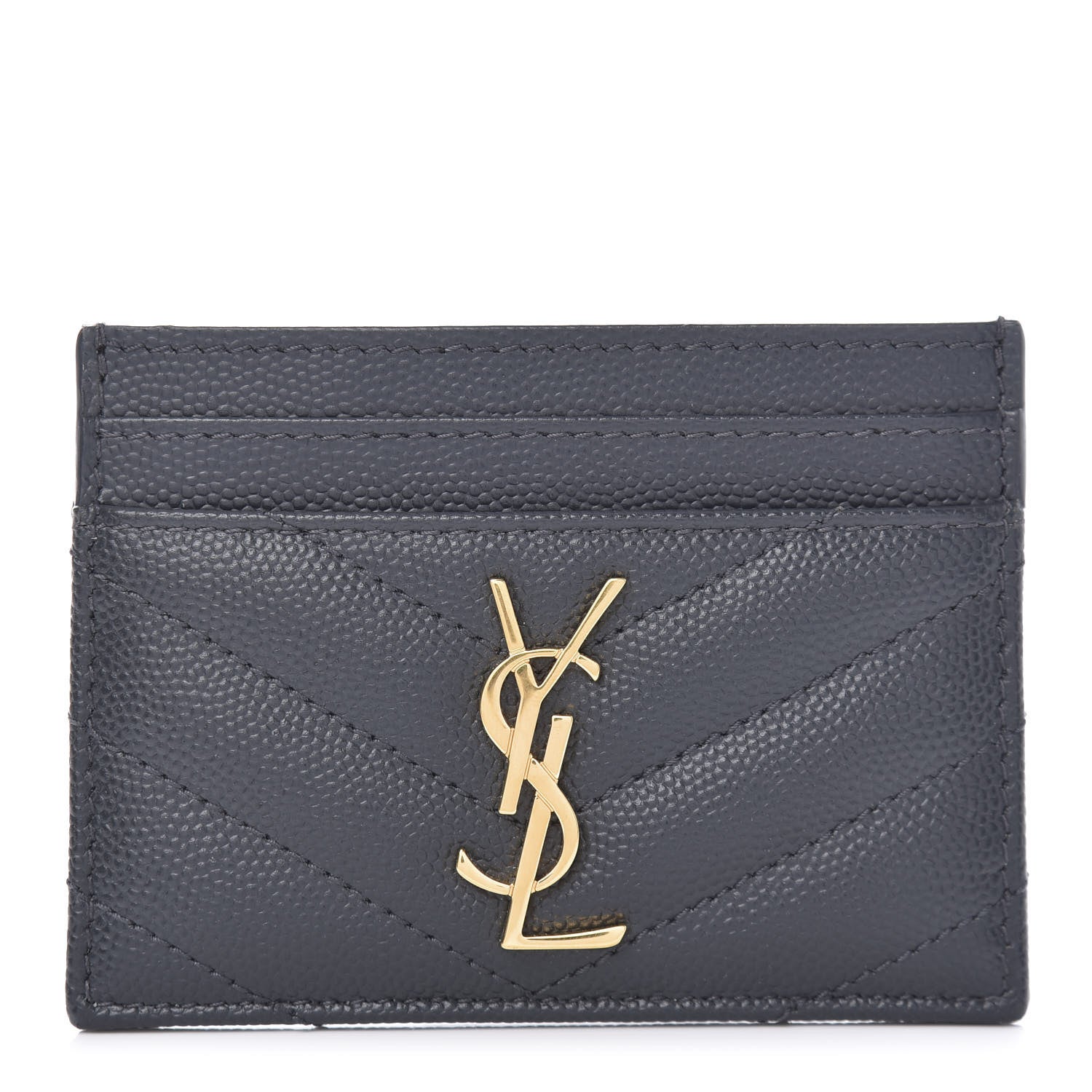 Saint Laurent Grain De Poudre Matelasse Chevron Monogram Credit Card Case Algae 1 of 7