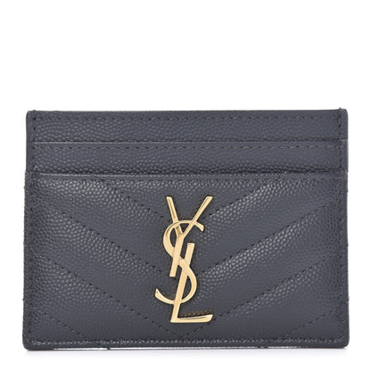 Saint Laurent Grain De Poudre Matelasse Chevron Monogram Credit Card Case Algae 1 of 7