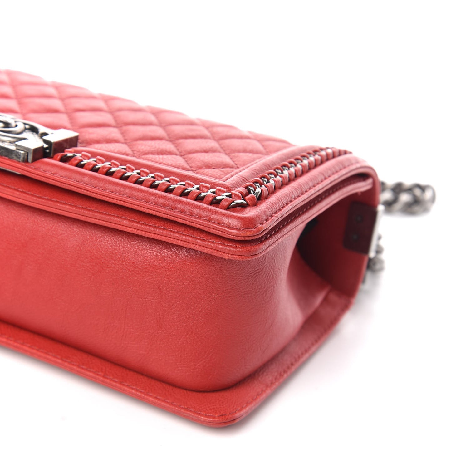 Calfskin Quilted Medium Top Handle Boy Flap Red