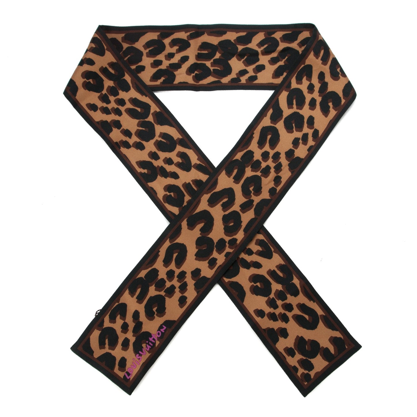 Silk Leopard Bandeau Scarf Marron