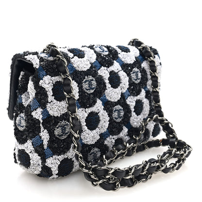 Chanel Satin Sequin Embellished Flower Mini Rectangular Flap Black White Blue 3 of 10