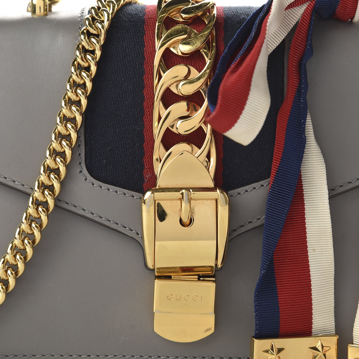 Gucci Calfskin Mini Sylvie Chain Shoulder Bag Deep Grey 14 of 14