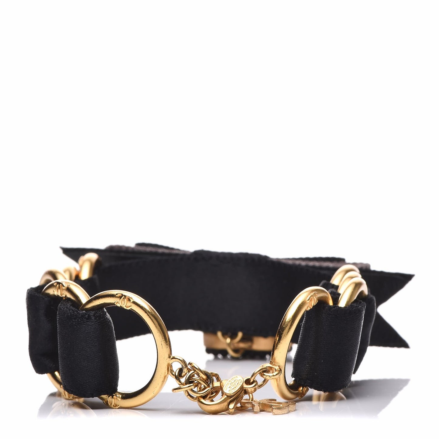 Bead Satin Chain Link CC Bracelet Black Gold