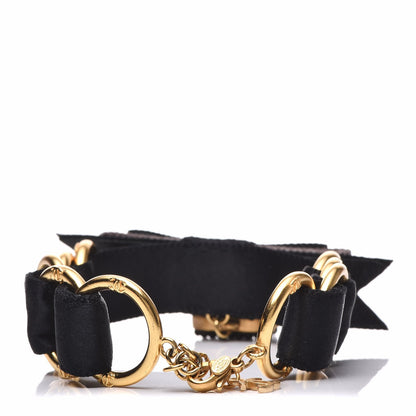 Chanel Bead Satin Chain Link CC Bracelet Black Gold 3 of 5