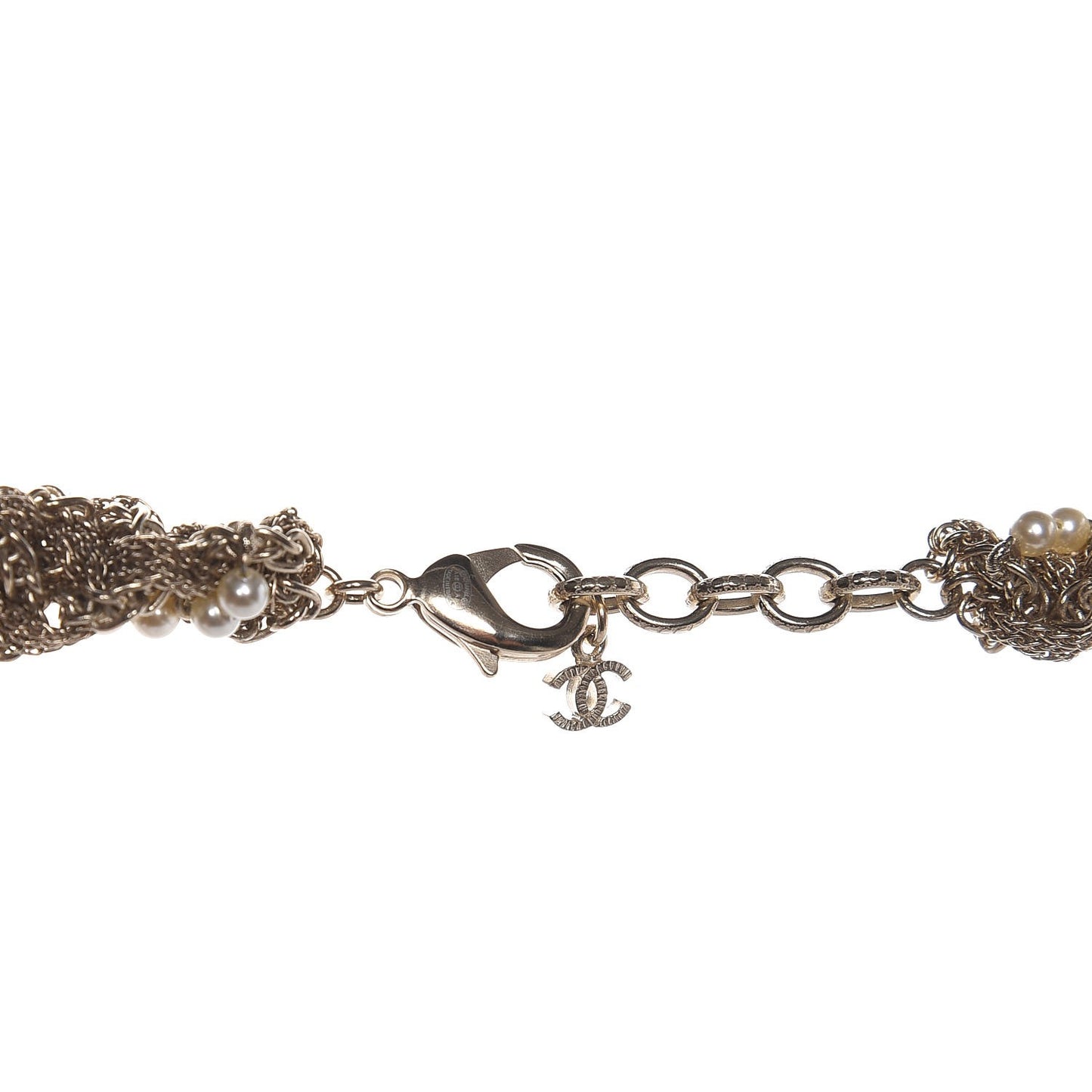 Pearl Chain CC Long Necklace Gold