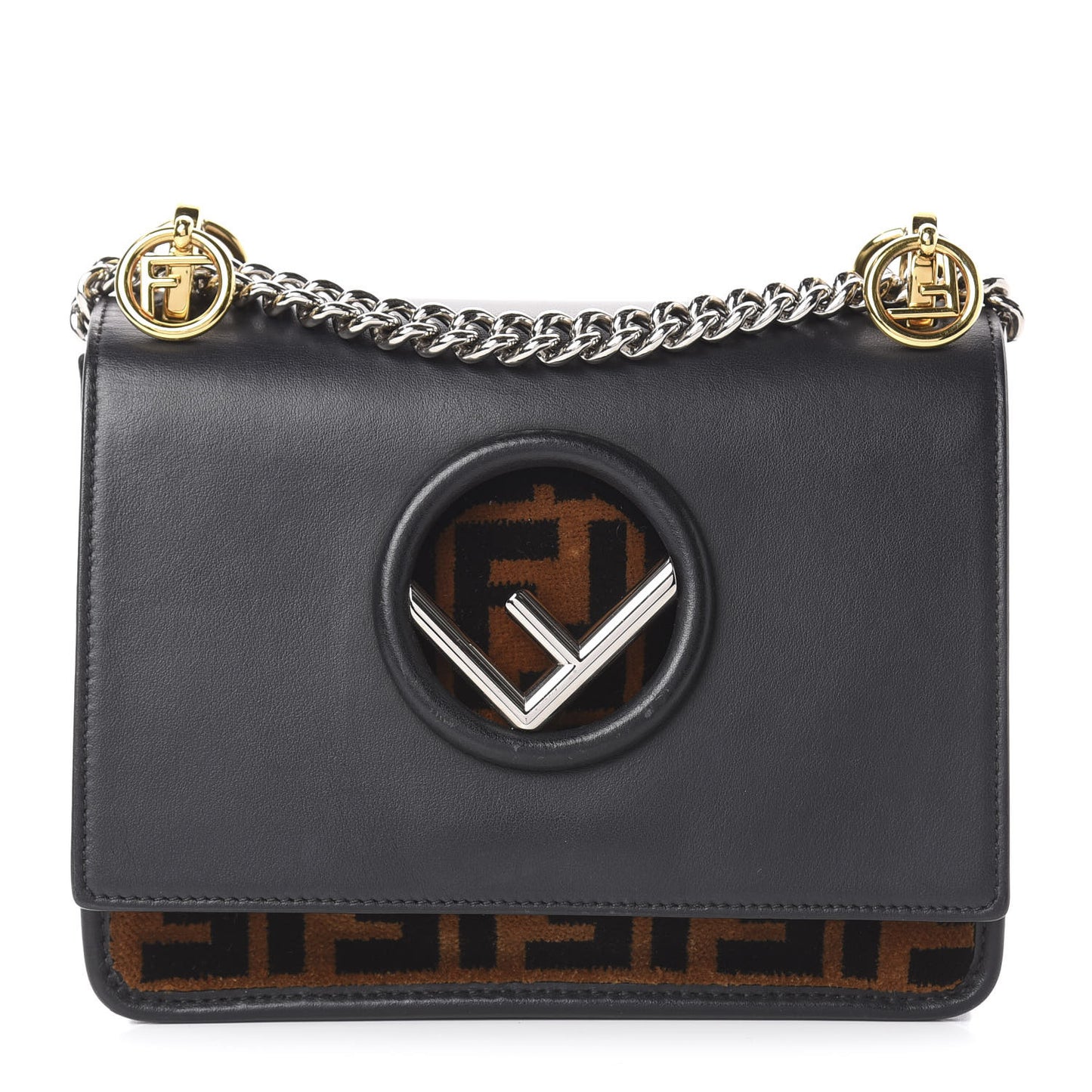 Vitello Century Velvet F is Fendi FF Small Kan I Shoulder Bag Black Tobacco